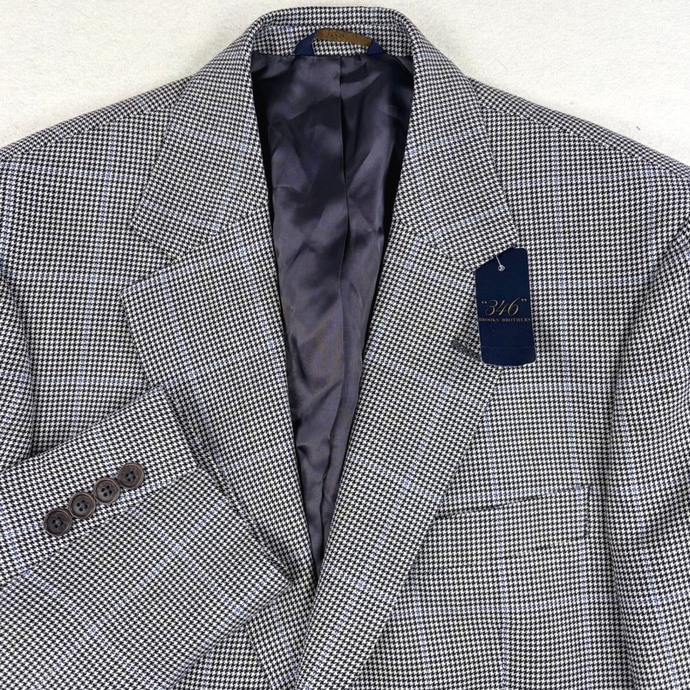 NWT! Brooks Brothers 346 Mens 40R Wool Houndstooth Blue Windowpane Sport Coat